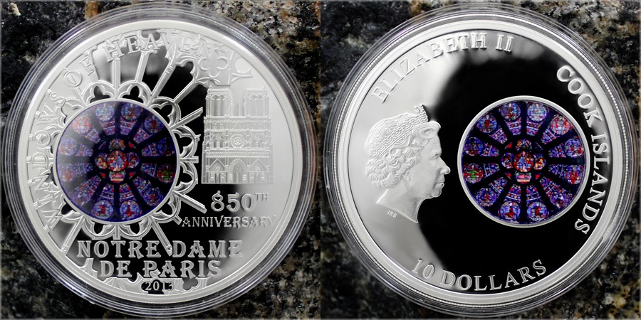 Stříbrná mince Katedrála Notre-Dame Růžicové okno 2013 Proof