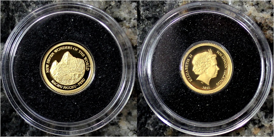 Zadní strana Zlatá mince Machu Picchu 0.5g Miniatura 2011 Proof