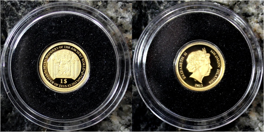 Zlatá mince Feidiův Zeus v Olympii 0.5g Miniatura 2013 Proof