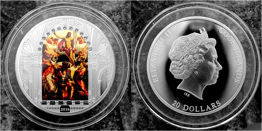 Stříbrná mince 3 Oz Zmrtvýchvstání Krista Jacopo Tintoretto 2016 Krystaly Proof
