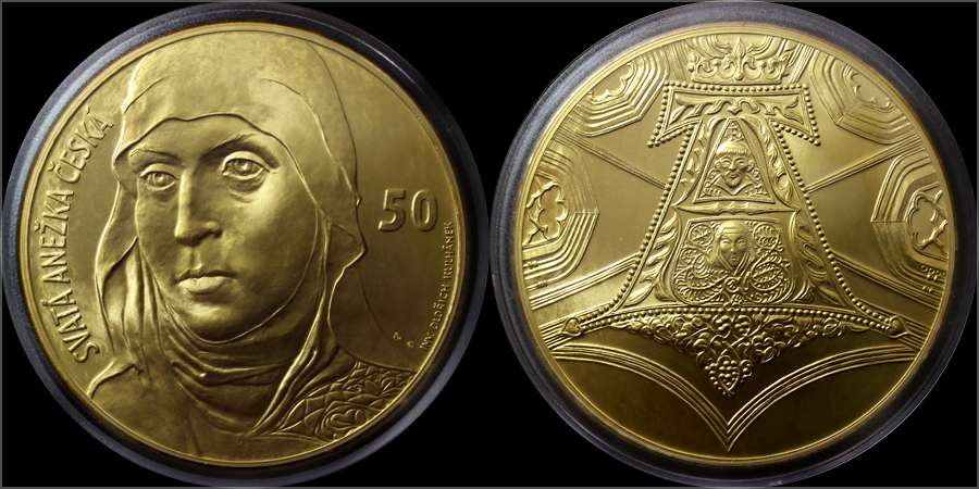 Zlatá investiční medaile 1 Kg Anežka Česká Motiv 50 Kč bankovky 2016 Standard