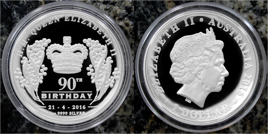 Stříbrná mince Královna Alžběta II. 90. výročí narození 1 Oz High Relief 2016 Proof