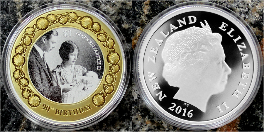 Stříbrná pozlacená mince Královna Alžběta II. 90. výročí narození 1 Oz 2016 Proof