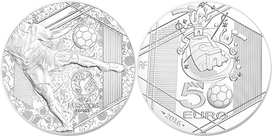 Zadní strana Strieborná minca 5 Oz Majstrovstvá Európy vo futbale Francúzsko 2016 Proof