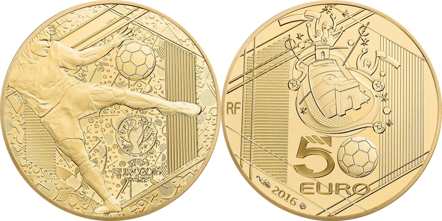 Zadní strana Zlatá mince Mistrovství Evropy ve fotbale Francie 1/4 Oz 2016 Proof