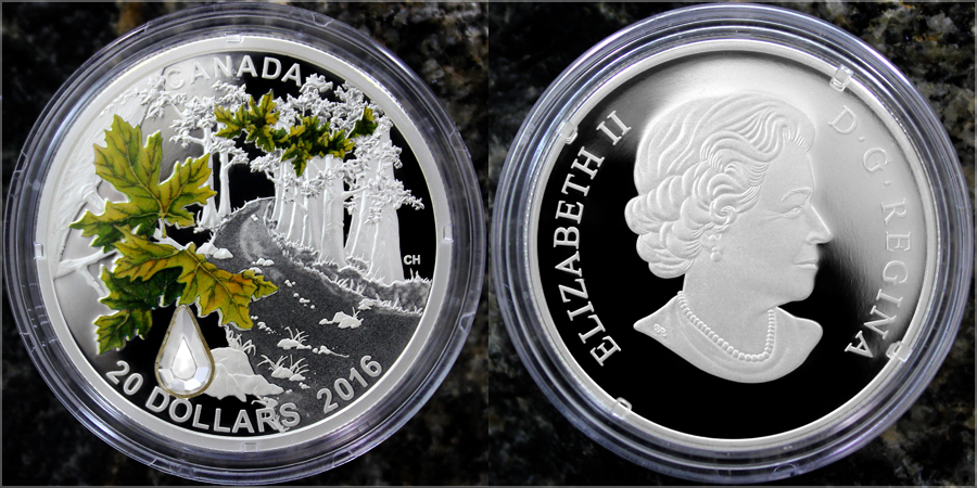 Stříbrná mince Bigleaf Maple 1 Oz 2016 Krystal Proof (.9999)