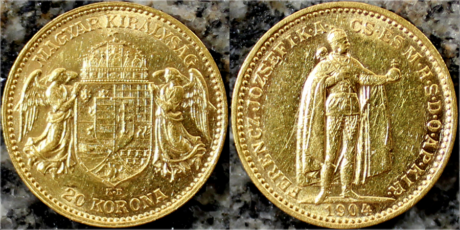 Zlatá mince Dvacetikoruna Františka Josefa I. Uherská ražba 1904