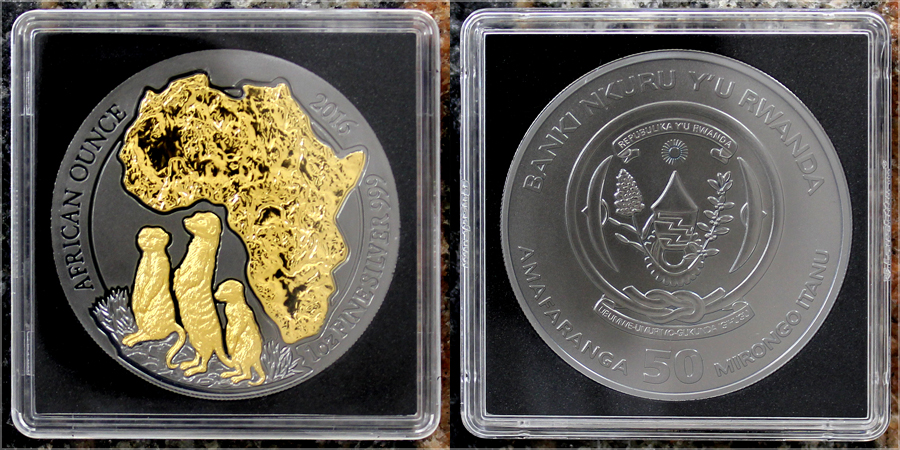 Stříbrná Ruthenium mince pozlacená Surikata 1 Oz Golden Enigma 2016 Proof