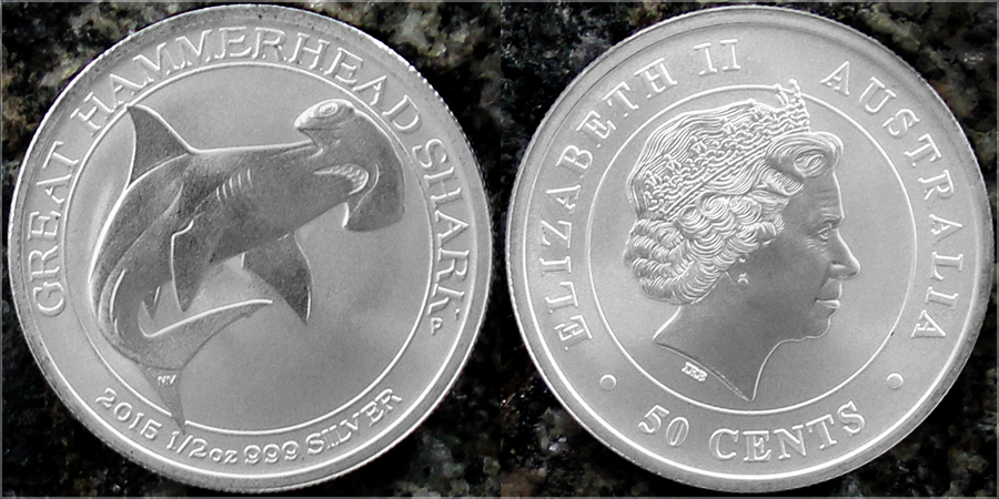 Zadní strana Strieborná investičná minca Žralok kladivohlavý 1/2 Oz 2015