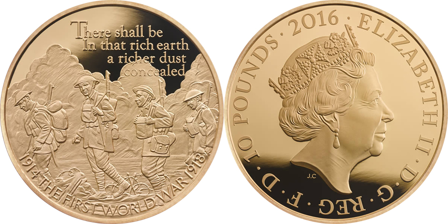 Zlatá mince 5 Oz První světová válka 100. výročí 2016 Proof