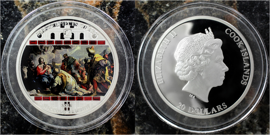 Stříbrná mince 3 Oz Klanění tří králů Nicolo Bambini 2013 Krystaly Proof