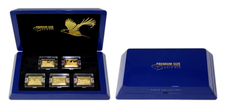 Zadní strana Premium Size Gold Bar Eagle Collection Sada zlatých mincí 2016 Proof