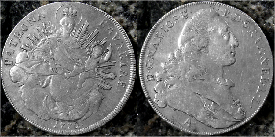 Stříbrná mince Tolar Maxmilián III. Josef 1772
