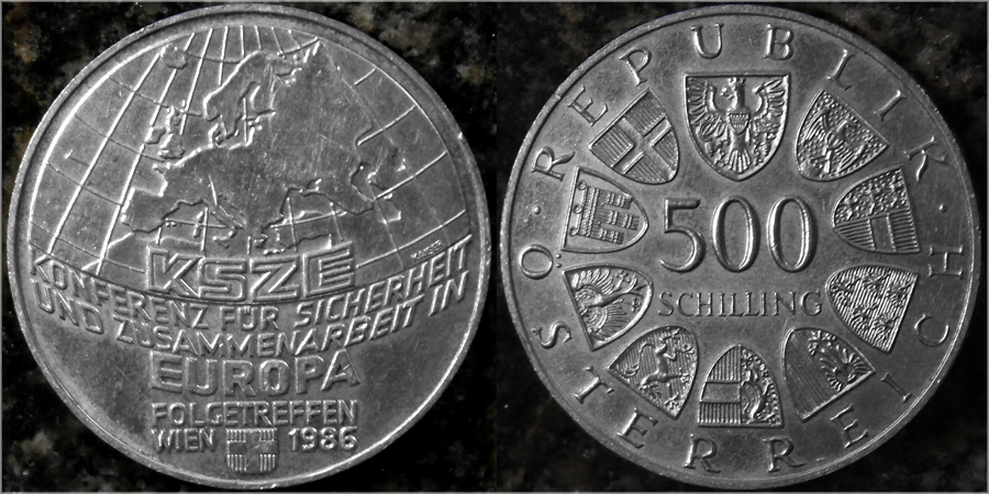 Strieborná minca 500 Šilink 1986