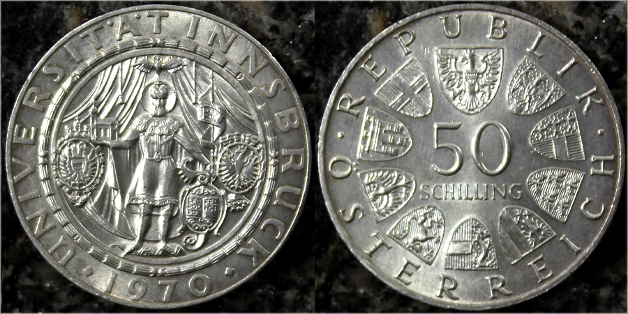 Strieborná minca 50 Šilink 1970