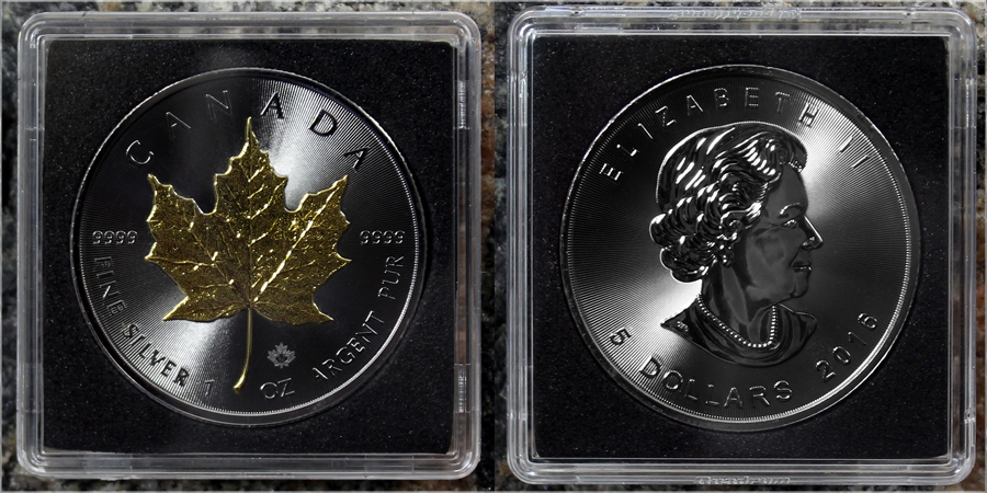 Stříbrná Ruthenium mince pozlacený Maple Leaf 1 Oz Golden Enigma 2016 Standard