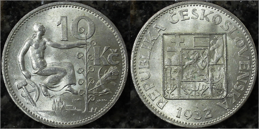Stříbrná mince 10 Kčs 1932