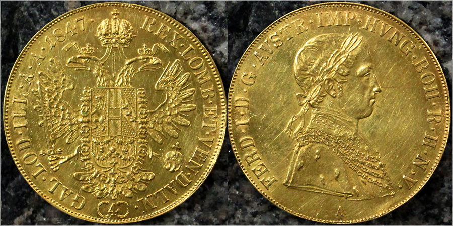 Zlatá mince 4-Dukát Ferdinanda I. 1847 A