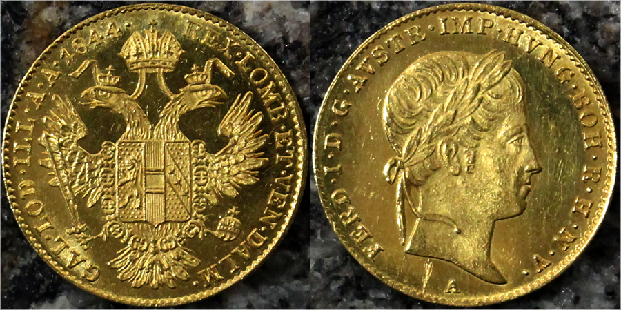 Zlatá mince Dukát Ferdinanda I. 1844 A
