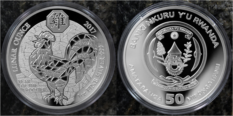 Stříbrná mince 1 Oz Rok Kohouta Rwanda 2017 Proof