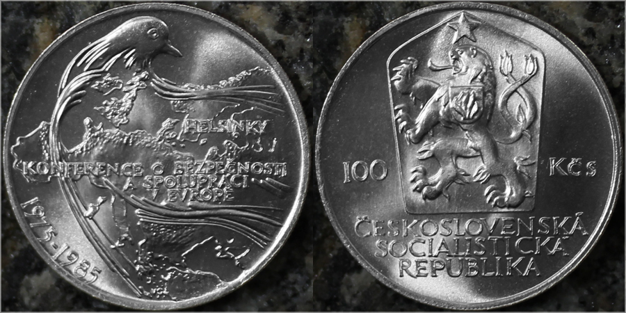 Stříbrná mince 100 Kčs Konference v Helsinkách 10. výročí 1985