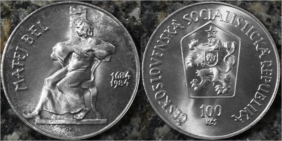 Stříbrná mince 100 Kčs Matej Bel 300. výročí narození 1984