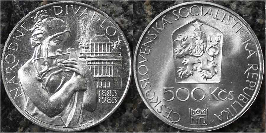 Stříbrná mince 500 Kčs Národní divadlo 100. výročí 1983