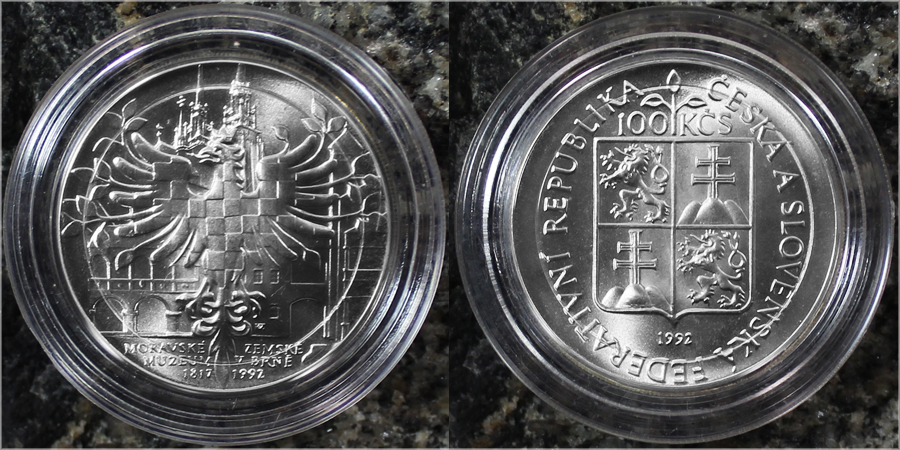 Stříbrná mince 100 Kčs Moravské zemské muzeum 175. výročí 1992