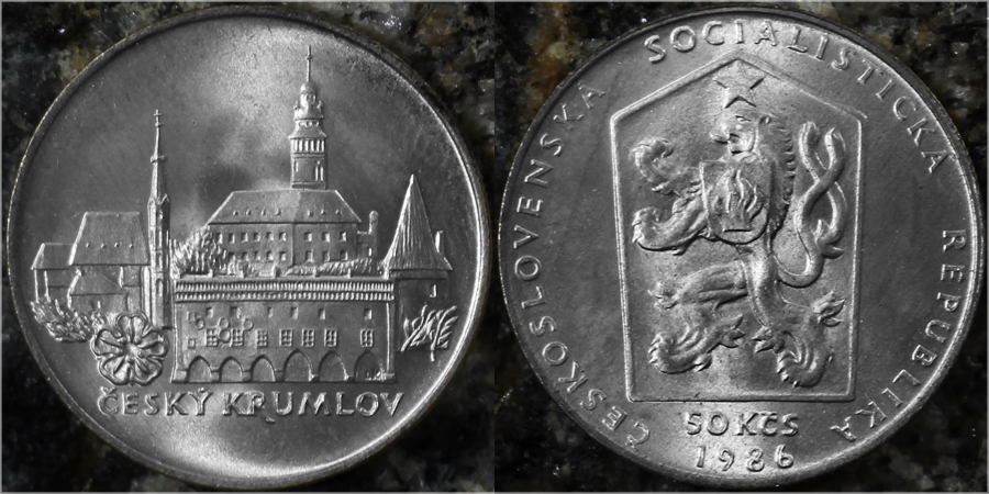 Stříbrná mince 50 Kčs Český Krumlov 1986