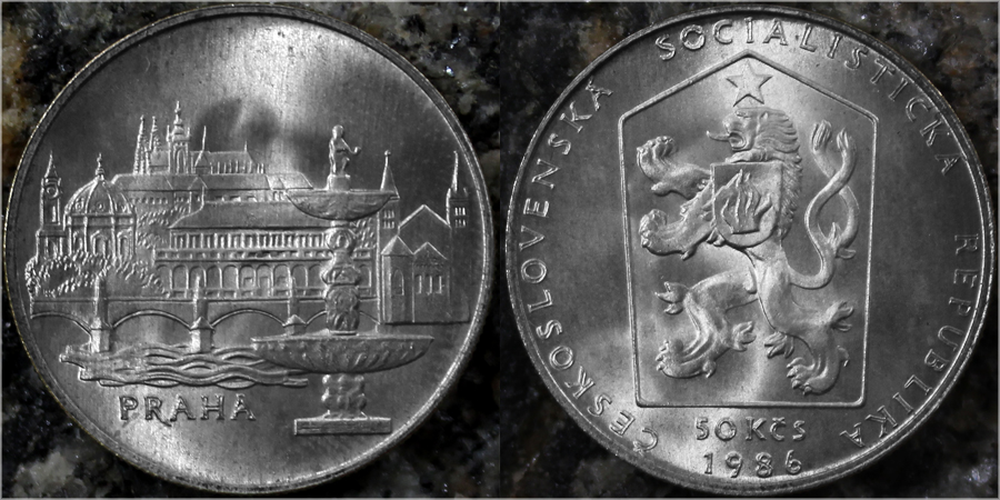 Stříbrná mince 50 Kčs Praha 1986