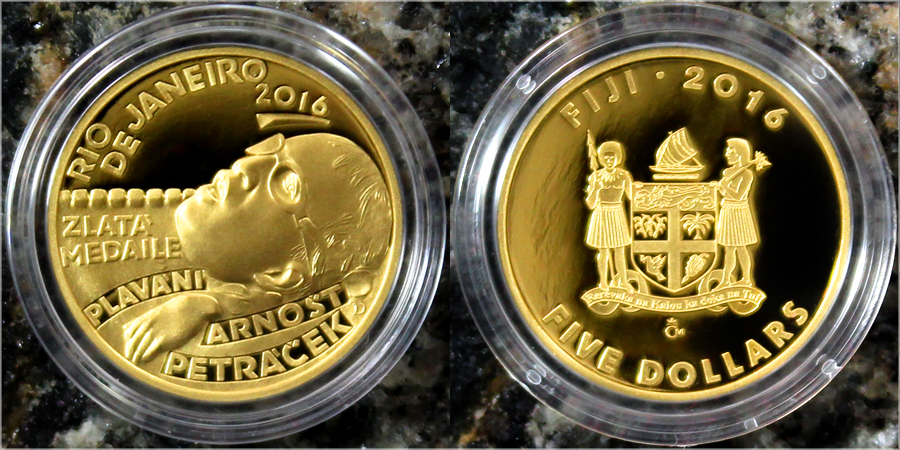 Zadní strana Zlatá čtvrťuncová minca Arnošt Petráček 2016 Proof