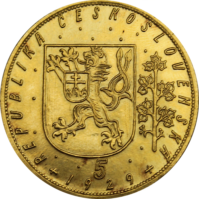 Zlatá mince Svatý Václav Pětidukát Československý 1929