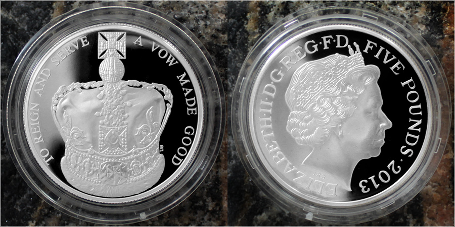 Zadní strana Strieborná minca 60. výročia korunovácie Elizabeth II. 2013 Piedfort Proof