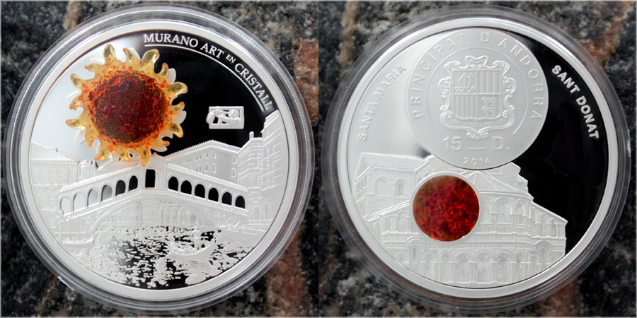 Stříbrná mince Rialto bridge 2 Oz Murano Art en Cristall 2014 Proof