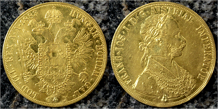 Zlatá mince 4-Dukát Františka Josefa I. 1883