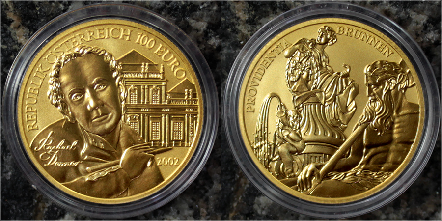 Zlatá minca 100 EUR Raphael Donner 2002