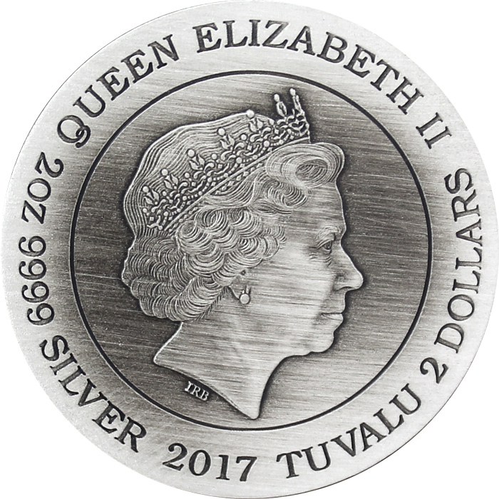 Zadní strana Stříbrná mince 2 Oz Drak 2017 Antique Standard