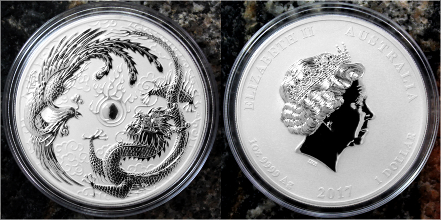 Stříbrná investiční mince Drak a Fénix 1 Oz 2017