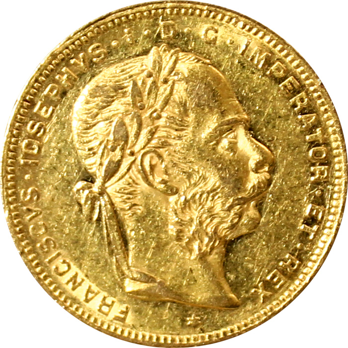 Zlatá mince Osmizlatník Františka Josefa I. 8 Gulden 20 Franků 1878