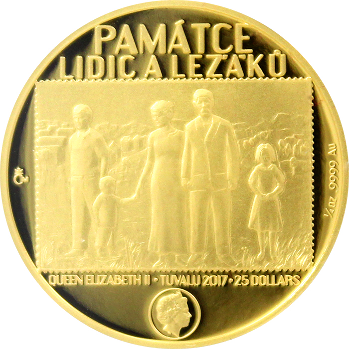 Zlatá čtvrtuncová mince Lidice a Ležáky 2017 Proof