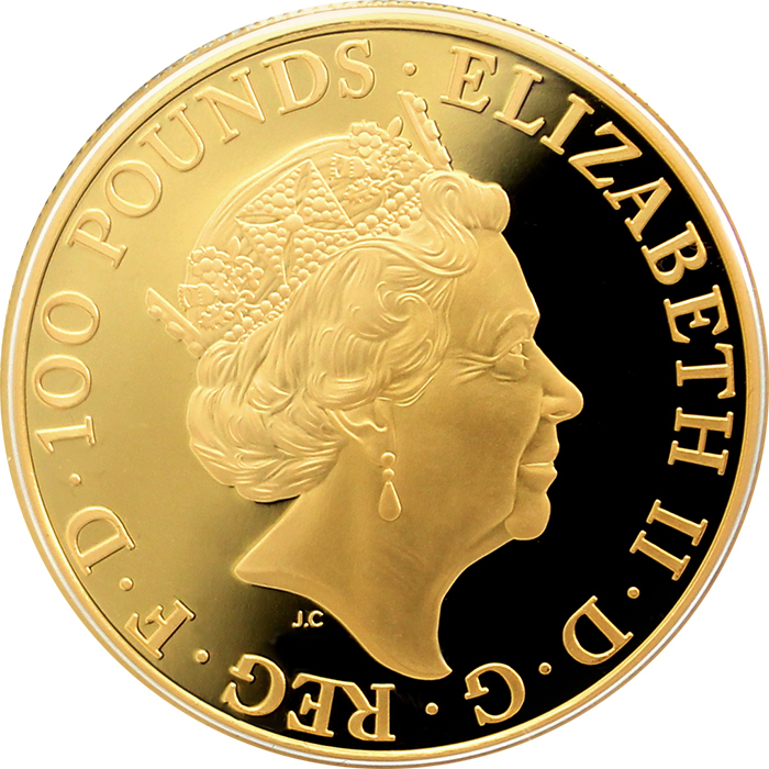 Zadní strana Zlatá mince Unicorn of Scotland 1 Oz 2017 Proof
