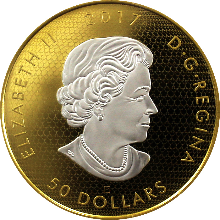 Zadní strana Stříbrná pozlacená mince Whispering Maple Leaves 2017 Proof