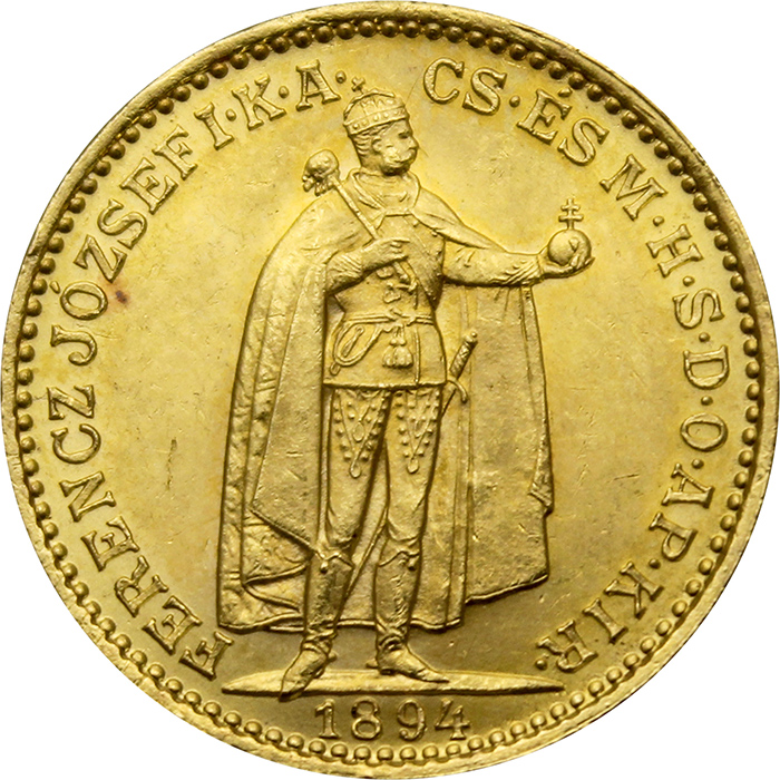 Zlatá mince Dvacetikoruna Františka Josefa I. Uherská ražba 1894