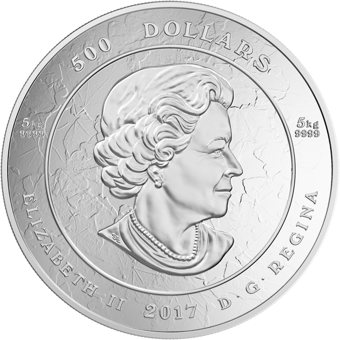 Zadní strana Strieborná minca 5 Kg Kanada 150. výročie 2017 Proof
