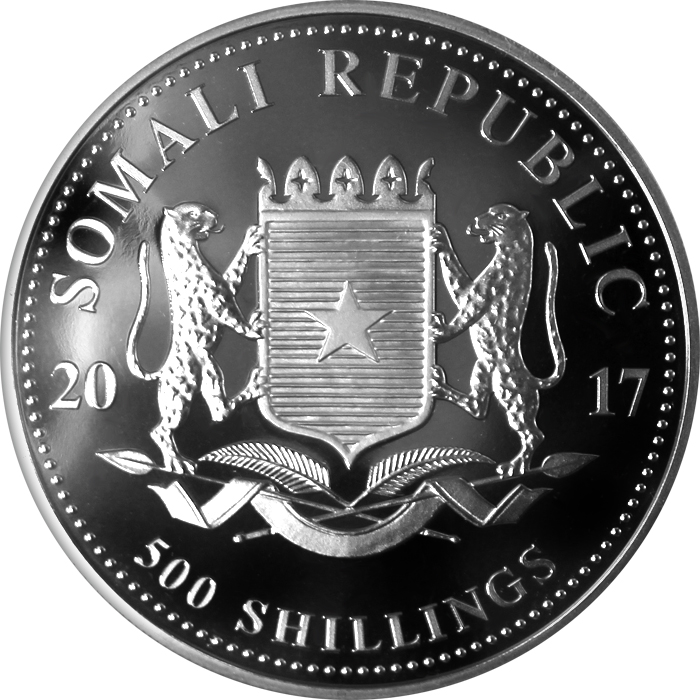Zadní strana Stříbrná Ruthenium mince pozlacený Slon africký 5 Oz Golden Enigma 2017 Proof
