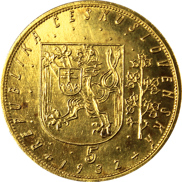 Zlatá mince Svatý Václav Pětidukát Československý 1932