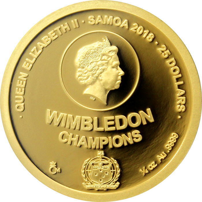 Zadní strana Zlatá čtvrtuncová minca Českej tenisové legendy - Martina Navrátilová 2018 Proof