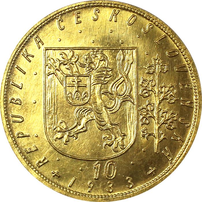 Zlatá mince Svatý Václav Desetidukát Československý 1933