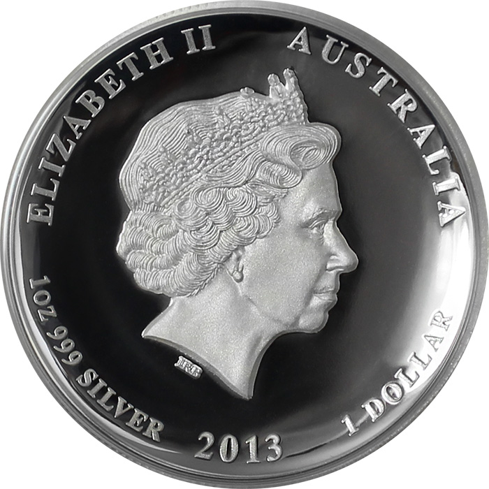 Zadní strana Strieborná minca 1 Oz Rok hada 2013 High Relief Proof