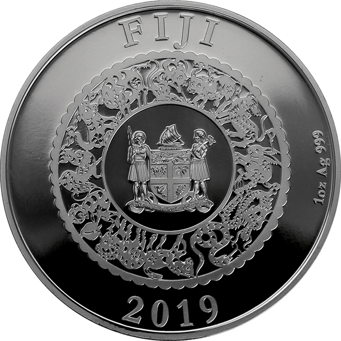 Stříbrná pozlacená mince 1 Oz Year of the Pig - Rok Vepře perla 2019 Proof